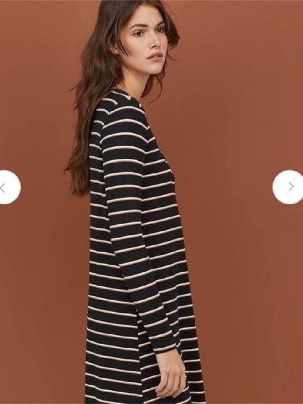 H&M Black and Cream Striped Long Sleeve A-Line Dress